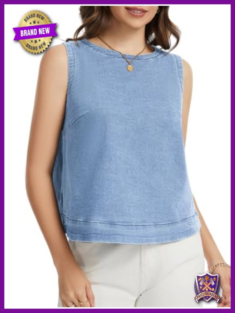 Women's Denim Tank Top Sleeveless Crewneck Loose Fit Jean Vest